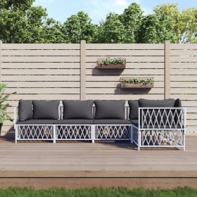 5-piece garden furniture set and white steel cushions by vidaXL, Garden sets - Ref: Foro24-3186872, Price: 398,99 €, Discount: %