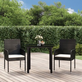 Set comedor de jardín 3 pzas con cojines ratán sintético negro de vidaXL, Conjuntos de jardín - Ref: Foro24-3185155, Precio: ...