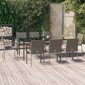 Garden dining set 9 pieces and black gray synthetic rattan cushions by vidaXL, Garden sets - Ref: Foro24-3185130, Price: 655,...