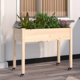 Planter with lining and wheels gray fir wood 118x59x80 cm by vidaXL, Pots and planters - Ref: Foro24-3157826, Price: 69,99 €,...