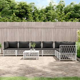 8-teiliges Gartenmöbel-Set mit Kissen aus weißem Stahl von vidaXL, Gartensets - Ref: Foro24-3186884, Preis: 593,08 €, Rabatt: %