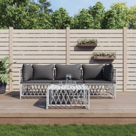 4-teiliges Gartenmöbel-Set und weiße Stahlkissen von vidaXL, Gartensets - Ref: Foro24-3186818, Preis: 295,99 €, Rabatt: %