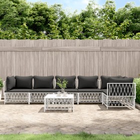 7-teiliges Gartenmöbel-Set mit Kissen aus weißem Stahl von vidaXL, Gartensets - Ref: Foro24-3186878, Preis: 522,30 €, Rabatt: %