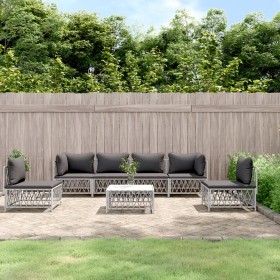 7-teiliges Gartenmöbel-Set mit Kissen aus weißem Stahl von vidaXL, Gartensets - Ref: Foro24-3186844, Preis: 509,99 €, Rabatt: %