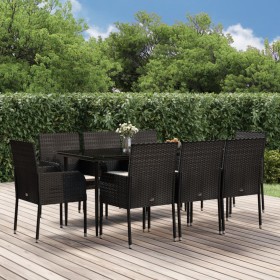 9-teiliges Garten-Essset und schwarze Kissen aus synthetischem Rattan von vidaXL, Gartensets - Ref: Foro24-3185146, Preis: 58...