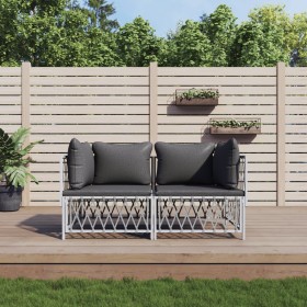 2-teiliges Gartenmöbel-Set mit Kissen aus weißem Stahl von vidaXL, Gartensets - Ref: Foro24-3186812, Preis: 172,99 €, Rabatt: %