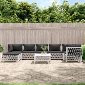 8-teiliges Gartenmöbel-Set mit Kissen aus weißem Stahl von vidaXL, Gartensets - Ref: Foro24-3186898, Preis: 576,99 €, Rabatt: %