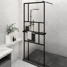 Shower screen with ESG glass and black aluminum shelf 80x195 cm by vidaXL, Shower walls and screens - Ref: Foro24-3185448, Pr...