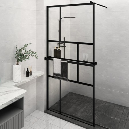 Shower screen with ESG glass shelf and black aluminum 115x195cm by vidaXL, Shower walls and screens - Ref: Foro24-3185480, Pr...