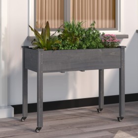 Planter with wheels and gray fir wood lining 118x59x80 cm by vidaXL, Pots and planters - Ref: Foro24-3157828, Price: 100,99 €...