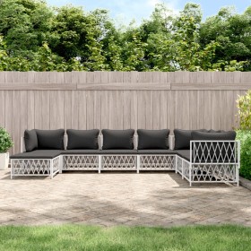 8-teiliges Gartenmöbel-Set mit Kissen aus weißem Stahl von vidaXL, Gartensets - Ref: Foro24-3186912, Preis: 594,99 €, Rabatt: %