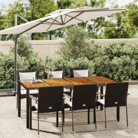 Set de comedor de jardín 7 pzas y cojines ratán sintético negro de vidaXL, Conjuntos de jardín - Ref: Foro24-3184991, Precio:...