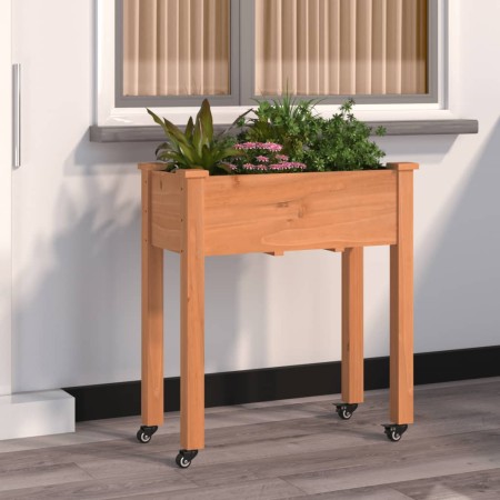 Planter with lining and wheels in brown fir wood 71x37x80 cm by vidaXL, Pots and planters - Ref: Foro24-3157824, Price: 72,44...