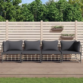 Gartenmöbel-Set 4-teilig und anthrazitfarbene PE-Rattan-Kissen von vidaXL, Outdoor-Sofas - Ref: Foro24-3186699, Preis: 317,99...