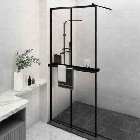 Shower screen with ESG glass shelf and black aluminum 100x195cm by vidaXL, Shower walls and screens - Ref: Foro24-3185468, Pr...