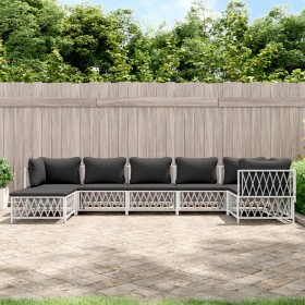 7-teiliges Gartenmöbel-Set mit Kissen aus weißem Stahl von vidaXL, Gartensets - Ref: Foro24-3186896, Preis: 523,99 €, Rabatt: %