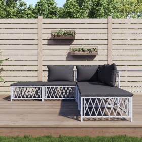 5-teiliges Gartenmöbel-Set und weiße Stahlkissen von vidaXL, Gartensets - Ref: Foro24-3186882, Preis: 335,99 €, Rabatt: %