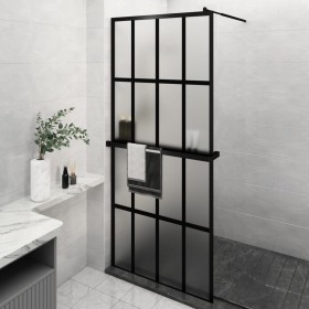 Shower screen with ESG glass and black aluminum shelf 90x195 cm by vidaXL, Shower walls and screens - Ref: Foro24-3185457, Pr...