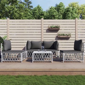 5-piece garden furniture set and white steel cushions by vidaXL, Garden sets - Ref: Foro24-3186836, Price: 366,45 €, Discount: %