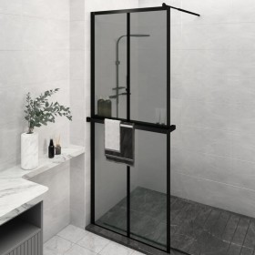 Shower screen with ESG glass shelf and black aluminum 80x195 cm by vidaXL, Shower walls and screens - Ref: Foro24-3185453, Pr...