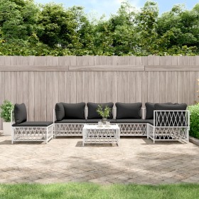 7-teiliges Gartenmöbel-Set mit Kissen aus weißem Stahl von vidaXL, Gartensets - Ref: Foro24-3186888, Preis: 522,99 €, Rabatt: %