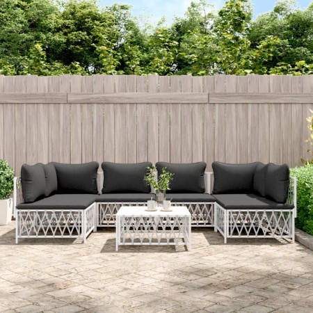 7-piece steel garden furniture set with white cushions by vidaXL, Garden sets - Ref: Foro24-3186910, Price: 508,44 €, Discoun...