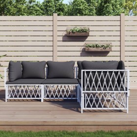 4-piece garden furniture set and white steel cushions by vidaXL, Garden sets - Ref: Foro24-3186868, Price: 327,99 €, Discount: %