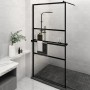 Shower screen with ESG glass shelf and black aluminum 115x195cm by vidaXL, Shower walls and screens - Ref: Foro24-3185479, Pr...