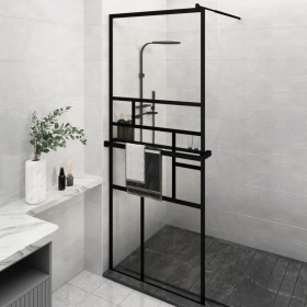 Shower screen with ESG glass and black aluminum shelf 80x195 cm by vidaXL, Shower walls and screens - Ref: Foro24-3185449, Pr...