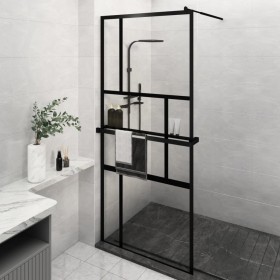 Shower screen with ESG glass shelf and black aluminum 100x195cm by vidaXL, Shower walls and screens - Ref: Foro24-3185472, Pr...