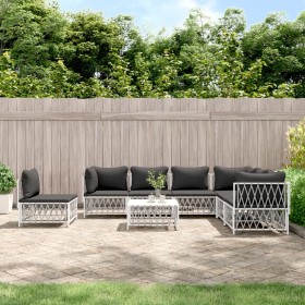 8-teiliges Gartenmöbel-Set mit Kissen aus weißem Stahl von vidaXL, Gartensets - Ref: Foro24-3186890, Preis: 593,08 €, Rabatt: %