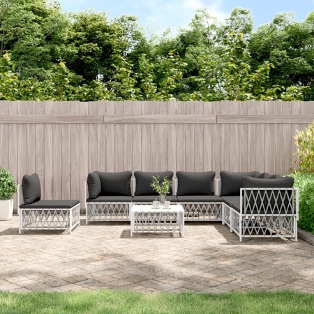 8-piece garden furniture set with white steel cushions by vidaXL, Garden sets - Ref: Foro24-3186890, Price: 593,15 €, Discoun...