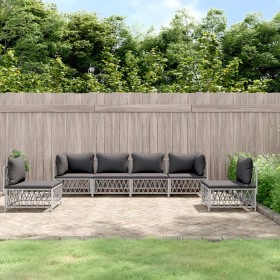 6-teiliges Gartenmöbel-Set und weiße Stahlkissen von vidaXL, Gartensets - Ref: Foro24-3186842, Preis: 455,99 €, Rabatt: %