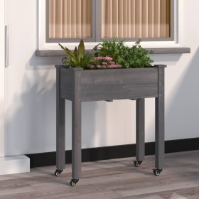 Planter with lining and wheels made of gray fir wood 71x37x80 cm by vidaXL, Pots and planters - Ref: Foro24-3157825, Price: 7...