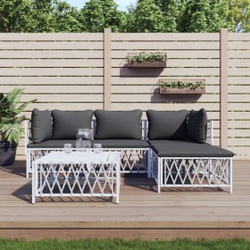 5-teiliges Gartenmöbel-Set und weiße Stahlkissen von vidaXL, Gartensets - Ref: Foro24-3186862, Preis: 349,99 €, Rabatt: %