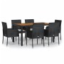 Set de comedor de jardín 7 pzas y cojines ratán sintético negro de vidaXL, Conjuntos de jardín - Ref: Foro24-3185014, Precio:...