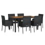 Set de comedor de jardín 7 pzas y cojines ratán sintético negro de vidaXL, Conjuntos de jardín - Ref: Foro24-3185014, Precio:...