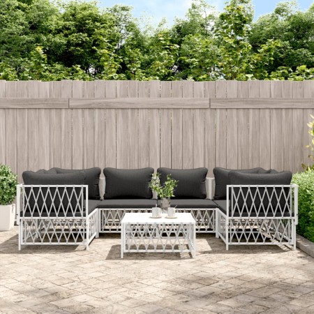 7-piece garden furniture set, steel frame with white cushions by vidaXL, Garden sets - Ref: Foro24-3186920, Price: 536,32 €, ...