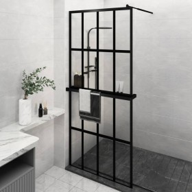 Shower screen with ESG glass shelf and black aluminum 100x195cm by vidaXL, Shower walls and screens - Ref: Foro24-3185467, Pr...