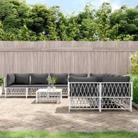 9-teiliges Gartenmöbel-Set mit Kissen aus weißem Stahl von vidaXL, Gartensets - Ref: Foro24-3186932, Preis: 678,99 €, Rabatt: %