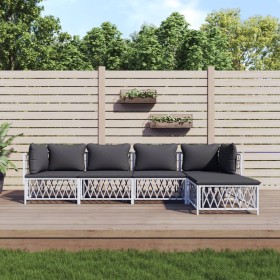 5-piece garden furniture set and white steel cushions by vidaXL, Garden sets - Ref: Foro24-3186864, Price: 367,99 €, Discount: %