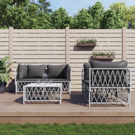 5-piece garden furniture set and white steel cushions by vidaXL, Garden sets - Ref: Foro24-3186824, Price: 394,84 €, Discount: %