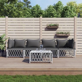 5-piece garden furniture set and white steel cushions by vidaXL, Garden sets - Ref: Foro24-3186822, Price: 366,45 €, Discount: %