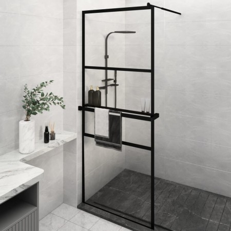 Shower screen with ESG glass shelf and black aluminum 80x195 cm by vidaXL, Shower walls and screens - Ref: Foro24-3185447, Pr...