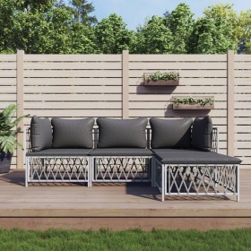 4-teiliges Gartenmöbel-Set und weiße Stahlkissen von vidaXL, Gartensets - Ref: Foro24-3186860, Preis: 296,43 €, Rabatt: %