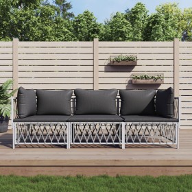 3-teiliges Gartenmöbel-Set mit Kissen aus weißem Stahl von vidaXL, Gartensets - Ref: Foro24-3186816, Preis: 242,99 €, Rabatt: %