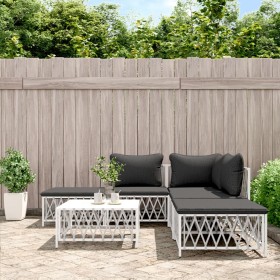 6-piece garden furniture set with cushions white steel by vidaXL, Garden sets - Ref: Foro24-3186880, Price: 389,99 €, Discoun...