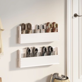 Wall-mounted shoe shelves 2 units white pine wood 59x9x23cm by vidaXL, Shoe racks and shoe organizers - Ref: Foro24-833274, P...