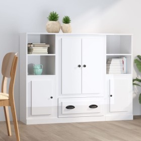 High wooden sideboard 3 pieces glossy white plywood by vidaXL, Sideboards - Ref: Foro24-3185321, Price: 218,10 €, Discount: %