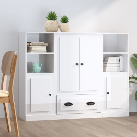 High wooden sideboard 3 pieces glossy white plywood by vidaXL, Sideboards - Ref: Foro24-3185321, Price: 216,66 €, Discount: %